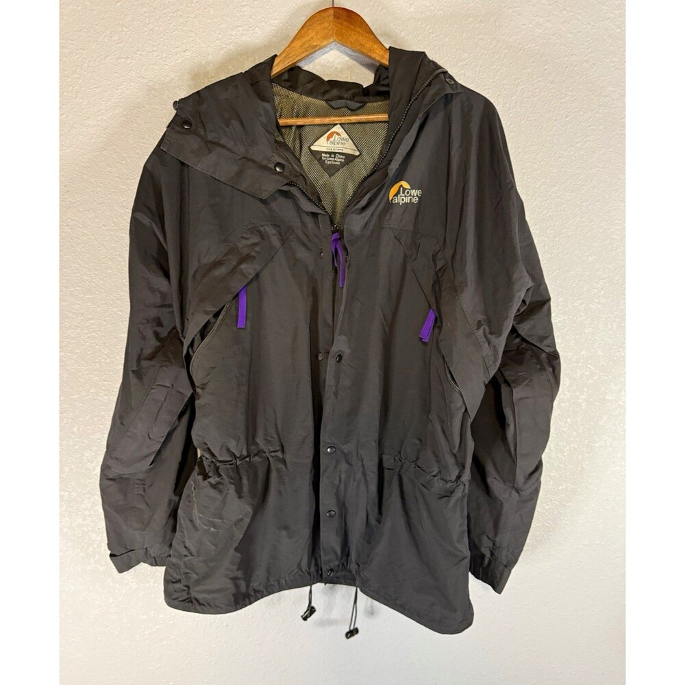 Lowe Alpine Men’s M Black Hooded Mid-Length Full-Zip Jacket Stand-Up Collar